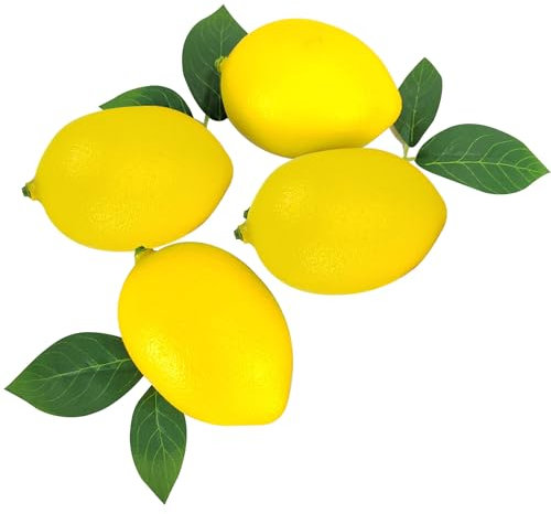 EQLEF Zitronen deko und Limes Realistic, 4-teilige gefälschte Zitronen und Limes Simulation Frucht Lifelike Zitronen Dekor für Wohnküche und Anzeige (Gelbe Zitrone)