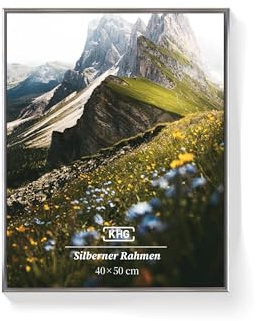 KHG Premium-Bilderrahmen 40x50 cm silber, stabile Glasfront, für Zuhause | stabile Glasfront & Kunststoff-Rahmen für Fotos, Poster, Zertifikate & Collagen, vielseitig einsetzbar, praktisch
