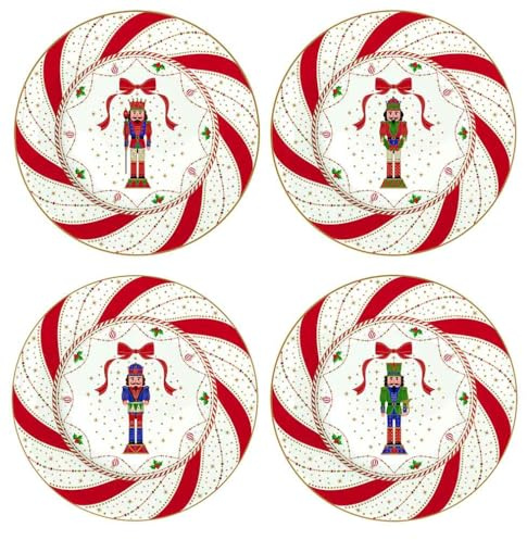 Easy Life Lot de 4 assiettes à dessert en porcelaine avec casse-noisette dans une boîte cadeau vintage Nutcracker Twist D19 cm