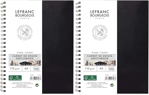 Lefranc Bourgeois Papier, Carnet Dessin, A5 SPIRALE, Set de 80 Pièces (Lot de 2)