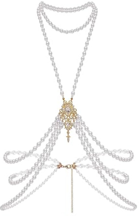 BABEYOND Pearl Body Chain Imitation Pearl Body Jewelry for Women 1920s Evening Party Crystal Gatsby Accessories