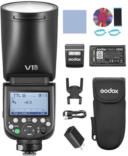 GODOX V1ProF Flash Speedlite con modalità flash M/TTL, HSS 1/8000 s, tempo di riciclo 1,3 s e sub-flash staccabile per fotocamere FUJIFILM