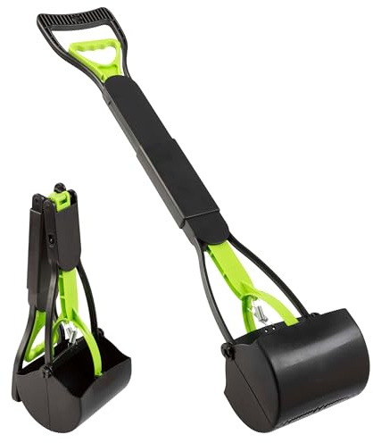 Pooper Scooper - Foldable Cat and Dog Poop Scoop with Ergonomic Handle - Enables One-Handed Use on Concrete, Grass, and Gravel by PETMAKER (Green)