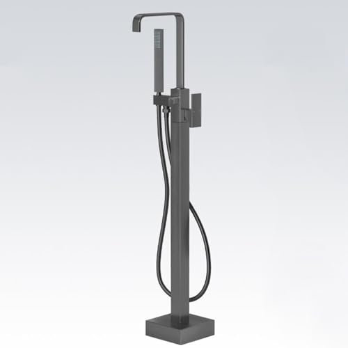 BiaoTeng Armatur Freistehende Badewanne Wasserfall Einhandmischer Freistehende Badewannen Armaturen Messing Badewannenarmatur Bodenmontage, grau