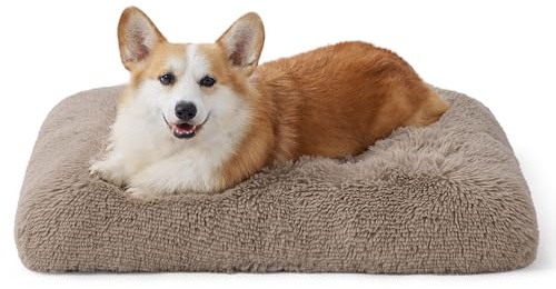 Bedsure Materasso per Culla per Cani Medio- Materasso Morbido Lavabile per Cuccioli e Gatti di Taglia Grande, Cuscino Rilassante Anti-Stress con Fondo Antiscivolo, Camel, 74 x 53 cm