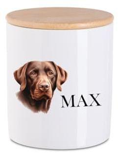 zauselbart Leckerlidose Hund - Personalisiert mit Name - Aufbewahrungsdose Hundefutter - Vorratsdose Keramik mit Holzdeckel - S (9,5x10x10cm)