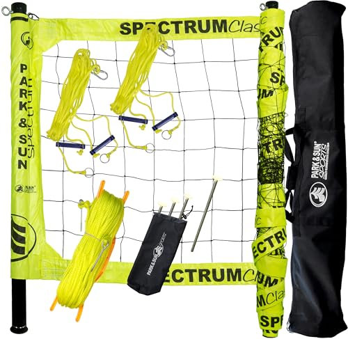 Park & Sun Sports Spectrum Classic: Adjustable Professional Outdoor Volleyball Net System, Classic Yellow Net - Ideal for Beach, Grass, and Backyard Games - Durable, Easy Setup, Anti-Sag, Portable