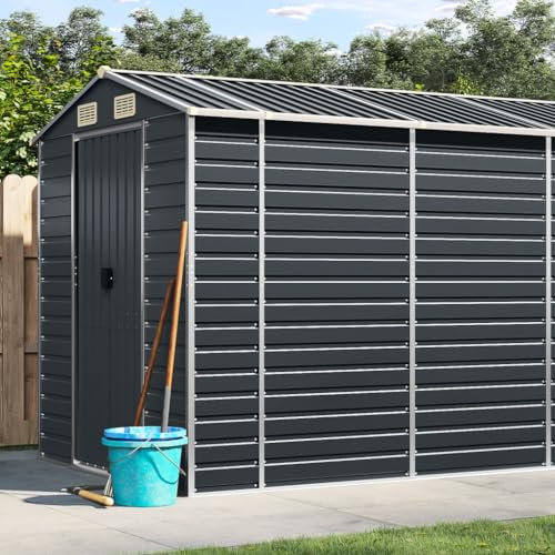 SECOLI Gerätehaus mit Schrägdach Metallunterstand Fahrradgarage Metall Unterstand Wetterfest Geräteschuppen Metallgerätehaus 191 x 640 x 198 cm Fahrradunterstand Geräteschuppen Anthrazit
