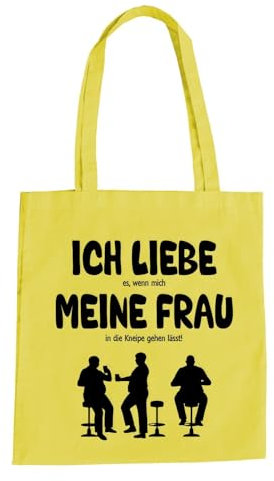 absenda Ich Liebe Meine Frau Kneipe Baumwolltasche - Stammtisch Alkohol Bier Gelb