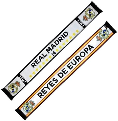 Real Madrid Sciarpa Tubolare Commemorativa delle 14 Coppe dei Campioni. 150x19 cm. Prodotto Ufficiale.