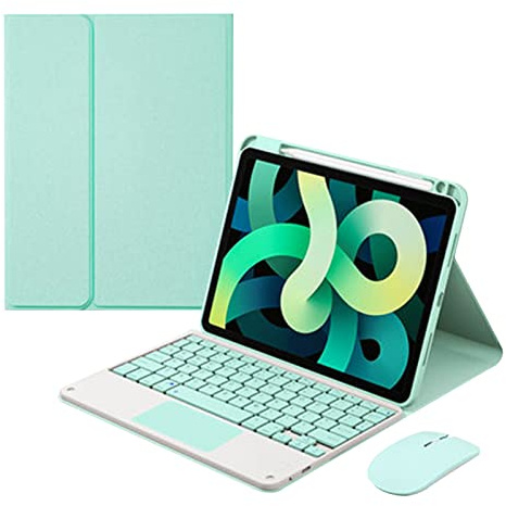 Funda con Teclado Español Trackpad para iPad 10,2 7ª/8ª/9ª Generación, Teclado Bluetooth Magnética Inalámbrico Desmontable con Ranura para Pencil y Ratón para iPad 10,2 2021/2020/2019, Verde Claro