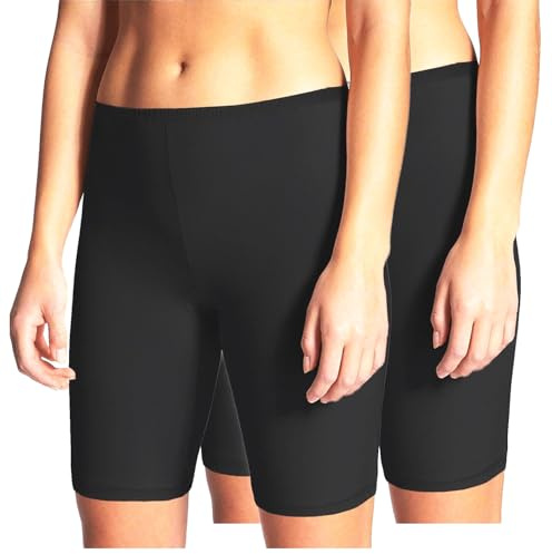 BestSale247 2er Pack Damen Unterrock Kurze Unterhose Unterkleid Radlerhose Underskirt Boxershorts Baumwolle (2er Pack/Schwarz, L)