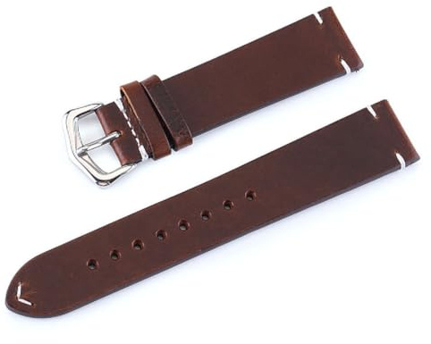 Qgsaghty Retro-Leder-Uhrenarmband, 18mm, 19mm, 20mm, 21mm, 22mm, 24mm, Echtlederarmband, Gürtel mit Federstiften, Kaffee, 22mm