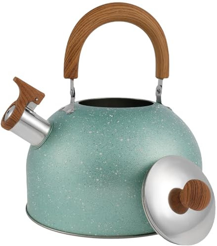 Bollitore a fischio in acciaio inossidabile, bollitore da 2,6 qt, con manico ergonomico Cool Touch, stile retrò, bollitore veloce per cucina a gas, fornello a induzione (verde)