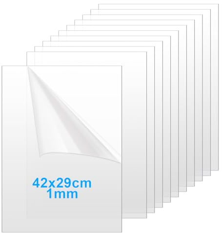 YOUNTHYE Transparente Plexiglasplatte, A3, 1 mm dick, Plexiglasplatte, große Acrylplatte zum Laserschneiden, Bilderrahmen, Malen, Ausstellungsprojekte, 10 Stück
