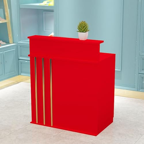 Empfangstheke Rezeption Bar Theke, L-förmiger Moderner Front Office Tisch,Empfangstresen Computerschrank mit abschließbarer Schublade, Kleiner Rezeptionstheke Counter, für Lobbys, Salons, Hotels(Rosso