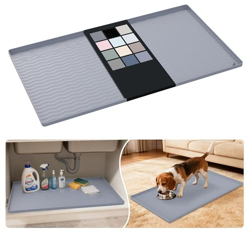 URMONA Protezione Sottolavello Silicone 48 x 86 cm, Tappetino Mobile Bagno | Rivestimento mobile, protezione ripiani, bordo contenitivo, silicone, pulizia rapida, base lettiera, uso casa (Grigio chiaro)
