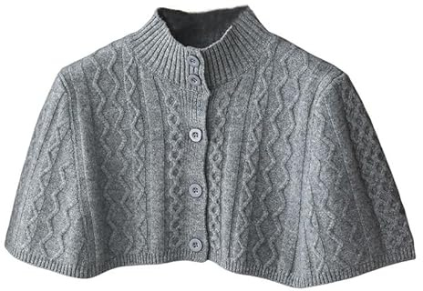 LIUYUYOUGO Coprispalle Donna Elegante,Donne Caldo Spalla Scialle Mantello Corto Lana Merino Lavorato A Maglia Scialle Poncho Vintage Trecce Cardigan Aperto Davanti Bottone Spalla Coprispalle Per Tre