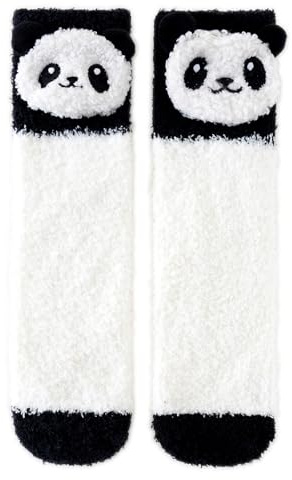 newplenty Lot de 1 paires de chaussettes douillettes pour femme 36-42,1 paires de chaussettes en coton - Motif panda - Chaussettes de Noël amusantes, Panda blanc, taille unique