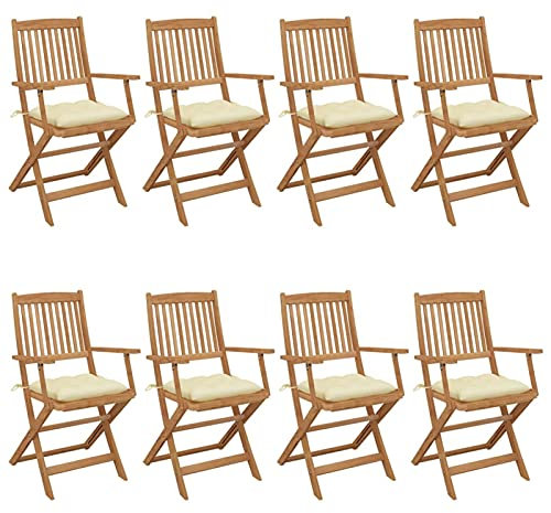 ShGaxin Klappbare Gartenstühle 8 STK. mit Kissen, Gartenmöbel, Balkonstühle, Essstühle, Hochlehner, Balkonmöbel, Bistrostuhl, Garten Stühle, Armlehnenstuhl, Massivholz Akazie