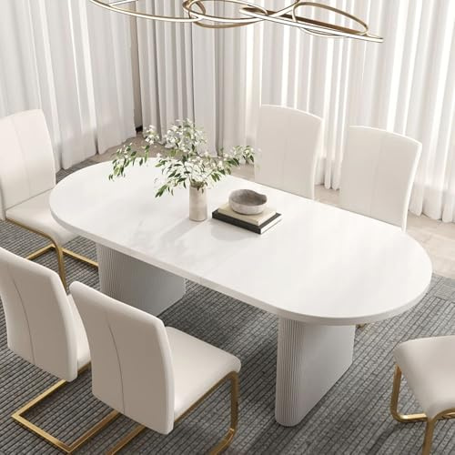 Homary Esstisch Oval Ausziehbar, Japandi Holz Esszimmertisch Mit Sockel Und Erweiterbarem Design Für 4–6 Personen, 160-200,7 cm