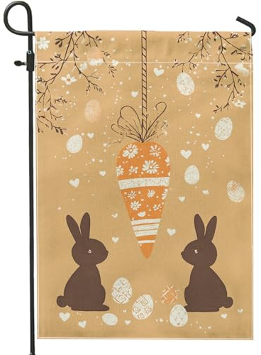 Drapeau de jardin de Pâques, carotte de printemps orange et lapin, décoration extérieure double face en toile de jute, œufs de lapin, décoration de cour 30,5 x 45,7 cm