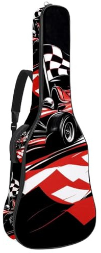 Gitarrentasche in voller Größe, 101,6 cm, 104,4 cm, 106,7 cm, Tragetasche für E-Bass, klassische Gitarre, Rennwagen mit karierter Flagge und Rennstrecke, Mehrfarbig 04, 42.9x16.9x4.7 in, Lässiger
