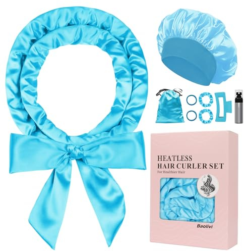 Baolivi Satin Heatless Hair Curlers No Heat, 70 Heatless Curls Curlers Headband Overnight No Heat Hair Curler Rollers to Sleep In, 9 Pcs Satin Heatless Curling Set for Women Long Hair Volume