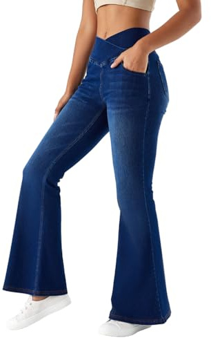 Onsoyours Jeans a Zampa d’Elefante Donna Vita Alta Cross Jeggings Elasticizzati Yoga Flare Leggins Skinny Jeggings Bootcut Pantaloni in Denim A Blu Scuro M