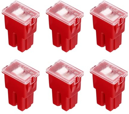 sourcing map 6pcs Cartridge Fuse, 32VDC 50A Female Terminal Automotive Assortment J Case Fuse for Car, Truck, RV, Boats, Red