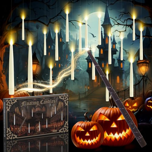 20 Pièces avec Bougies LED Flottantes Magiques, Télécommande Baguette Enchanteur, Lumière Vacillante Sécurisée sans Flamme, Décoration pour Halloween Noël Anniversaire Fête