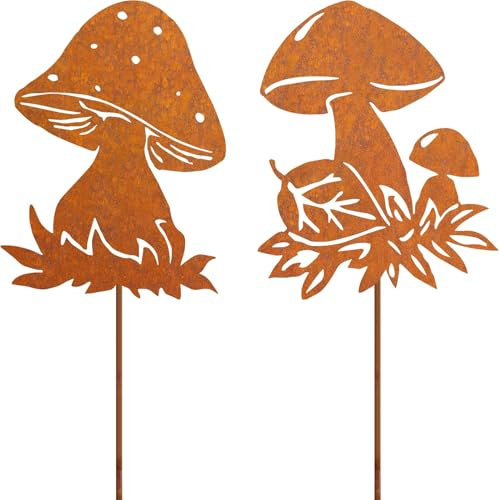 JACKANNA Roststecker Herbst Deko Pilz Gartenstecker Herbst Rost Deko für Garten | Hof Rasen Garten Ornamente | große Pilz Skulptur | Gartendeko für Draußen Wetterfest Landschaft Dekoration (10)