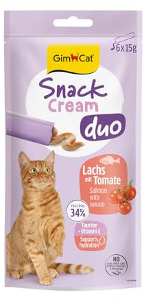GimCat Snack Cream Duo Lachs & Tomate - Köstliche Duo Snack Creme für Katzen in praktischen, einzeln verpackten Portionen - 6er Pack (6 x 15 g)