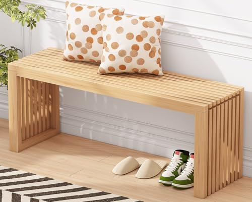 Toolola Bamboo Dining Bench, 35-inch Sleek Design Entryway Shoe Rack Bench, Indoor Kitchen Table Bench, Waterproof Outdoor Bench, Natural