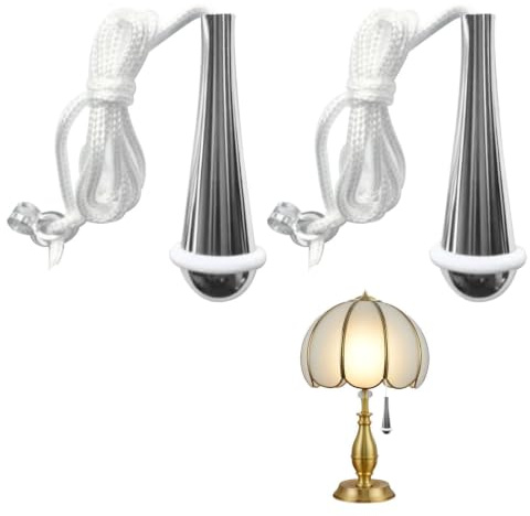 Junohawk 2 Pack Bathroom Light Pull Cord Handle with 150cm Extension Cord | Chrome teardrop light pull cord handles with connector, ideal for bathroom, toilet, blind, ceiling light and fan switch use