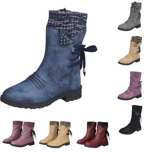 Générique Bottes Femme Mollet Large Western - Bottes Cowboy Mi Mollet Chaussure Cuir Automne Hiver Chaud Plate Botte