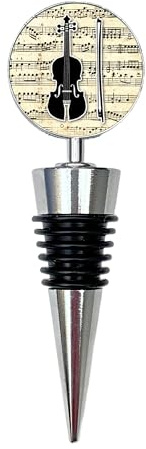 Violin Wine Bottle Stopper – Gift for Musicians & Music Lovers | Musical Wine Accessory with Vintage Sheet Music Design | Unique Stocking Filler or Secret Santa Present | Reusable Metal Bottle Stopper