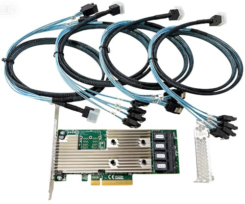 SAS HBA Card Compatible with LSI 9305-16i IT Mode PCIe SATA Expansion Card, 16-Port 12Gbps PCIe 3.0, SAS Expander Support, HBA Controller with 4x SFF-8643 to 4x SATA Cables for ZFS TrueNAS unRAID NAS