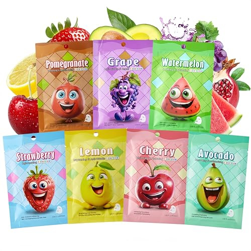 Frucht Gesichtsmasken Set - Gesichtsmaske Kinder 7PCS - Tuchmasken Gesicht - Antioxidativ Gesichtsmasken Frauen - Nährend Face Mask Spa set - Adventskalender Masken Beauty Set Mädchen