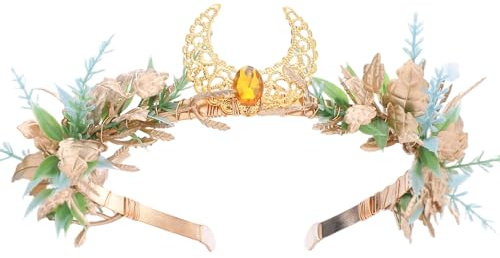 MOSTORY Kopfschmuck Elfenkrone Damen, Blau Gold Elfe Diadem für Cosplay Karneval Wikinger Kostüm