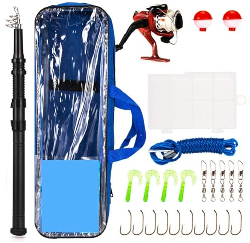 Lawnoval Set canna da pesca e mulinello con ruota serie 2000, kit da 26 pezzi per principianti, rosso e bianco