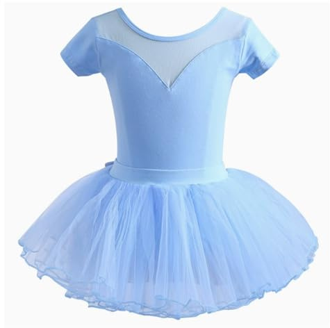 Långärmad balett-tyllklänning med kort ärm för flickor, ballerinakostym, balettdräkt, gymnastik-dansshowkostym,G,170