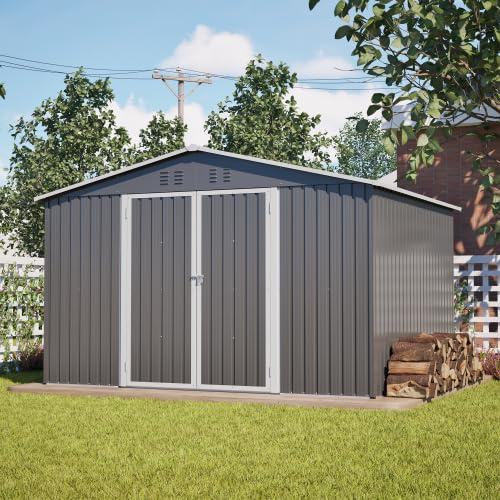 Abri de jardin en métal de 10 x 8 m, avec porte coulissante, en tôle d'acier, résistant aux intempéries, pour tondeuses à gazon/vélos, entrepôt de jardin