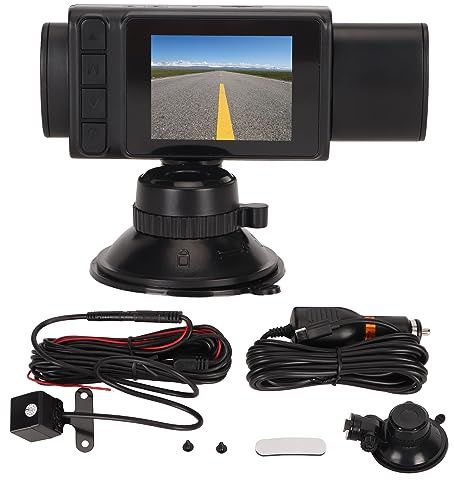 Grabadora de conducción de automóviles SustVita con tecnología WDR Pantalla IPS de 2,0 Pulgadas y cámara de Tablero de 3 vías Gran Angular de 170° con detección de Movimiento para