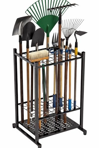 Rastrelliera Portautensili da Giardino in Metallo 43×39×76 cm – Organizzatore per Garage e Capanno – Supporto per Scope, Pale, Rastrelli e Utensili Lunghi – Struttura Rinforzata in Ferro, Colore Nero