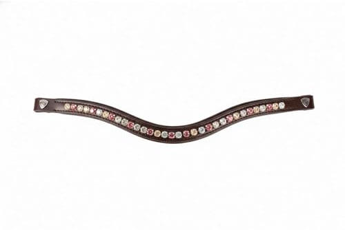 Hy - Strass Pferde-Stirnband, Gebogen, Leder (Full) (Braun)