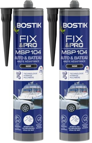 Bostik FIX&PRO MSP 104 Noir – Mastic Colle et Joint Auto, Bateau, Camping Car – Tous matériaux – Résiste aux UV, Intempéries et à l’Eau de Mer – MS Polymère – 290ml (Lot de 2)