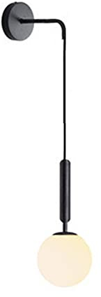 ZTTECH Globo de cristal blanco de 150 mm y metal negro Apliques de pared Lámpara Lámpara de pared colgante para cabecera (Cristal blanco y metal negro) (Vidrio Blanco + Metal Negro, 1 Pieza)