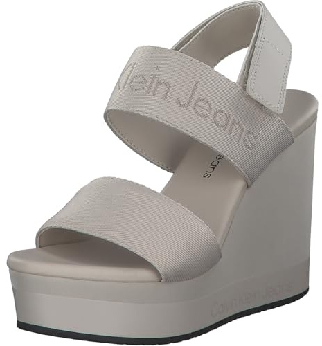 Calvin Klein Jeans Sandales Compensées Femme à Plateforme, Beige (Eggshell), 41