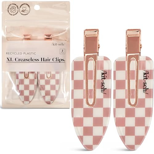 Kitsch Creasless Hair Clips for Women 2pcs - Checkered Terracotta